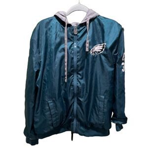 Philadelphia Eagles Reversible Hoodie Jacket M Teal Grey NFL Pro Line